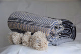 Grey with White, Black and Gold Bands Embroidered Cotton Blanket