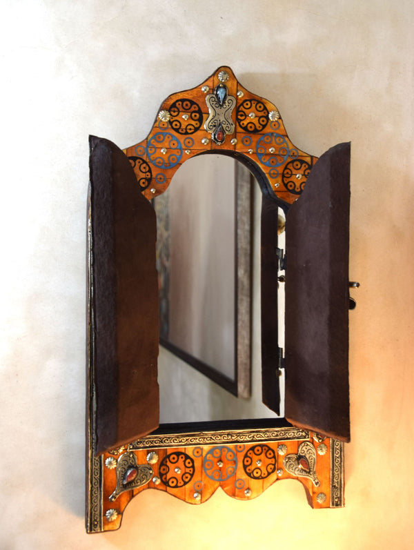 Beautiful Henna, Bone, and Brass Mirror