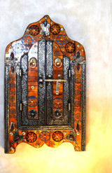 Beautiful Henna, Bone, and Brass Mirror