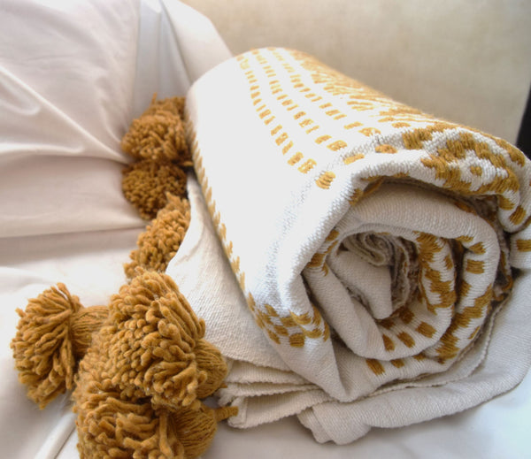 Mustard on White Cotton Blanket