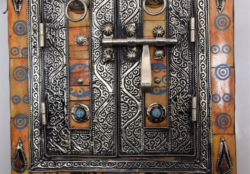 Beautiful Henna, Bone, and Brass Mirror