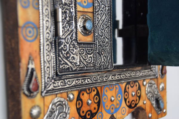 Beautiful Henna, Bone, and Brass Mirror