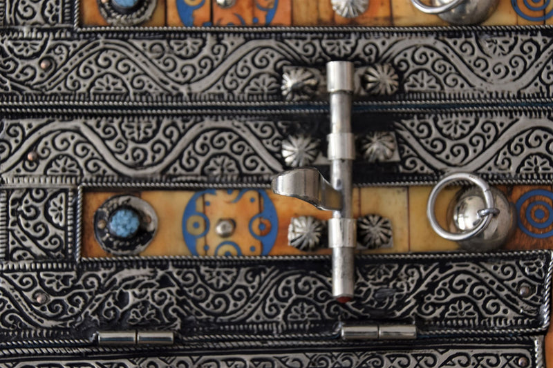 Beautiful Henna, Bone, and Brass Mirror