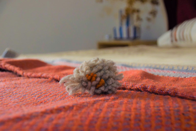 Orange with Blue, Grey Purple and Gold Bands Embroidered Cotton Blanket