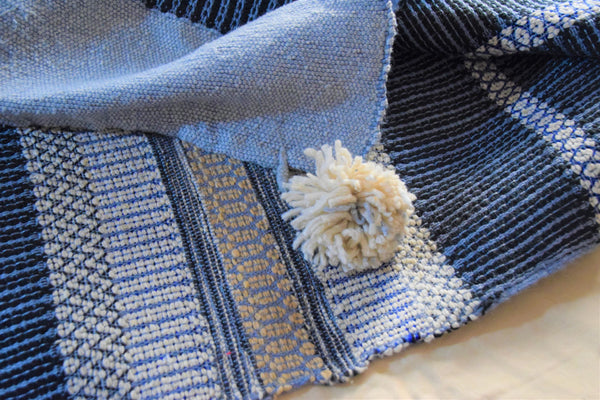 Grey with White, Black and Gold Bands Embroidered Cotton Blanket