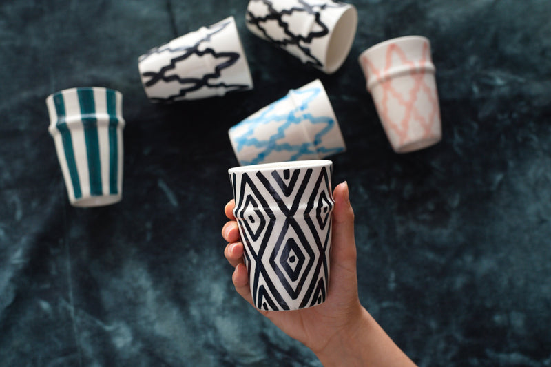 A set of six multi-coloured Beldi Cups
