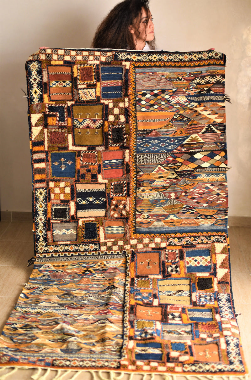 Multi-colour Taznakht rug with Amazigh symbols