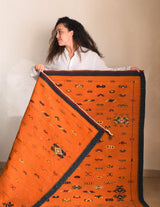 Orange Taznakht Rug with Blue Amazigh Symbols