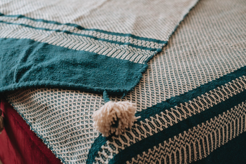 Teal and White Cotton Blanket