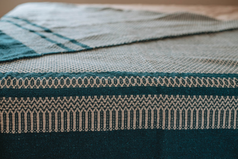 Teal and White Cotton Blanket