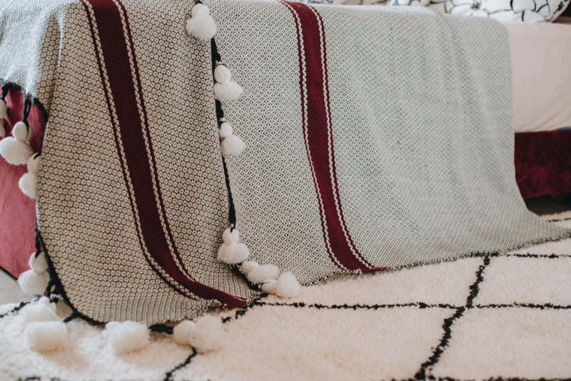 Black and White with Maroon Cotton Blanket