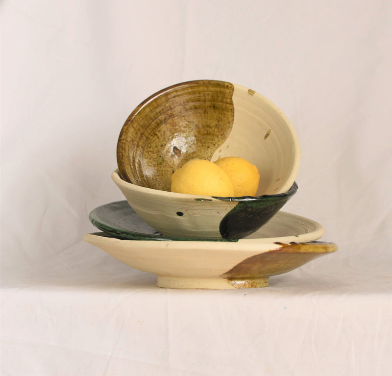 A set of two Mustard & Half Dipped Tamegrout Bowls