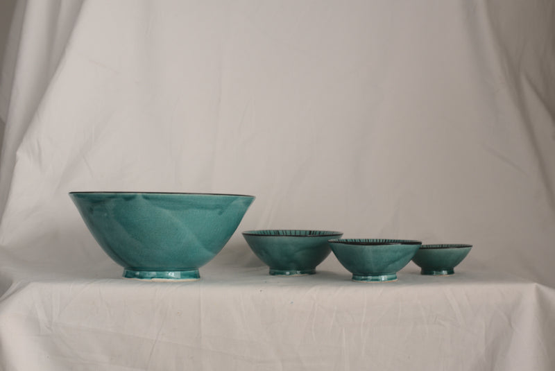 A set of six Green & Black Bowls - Safi