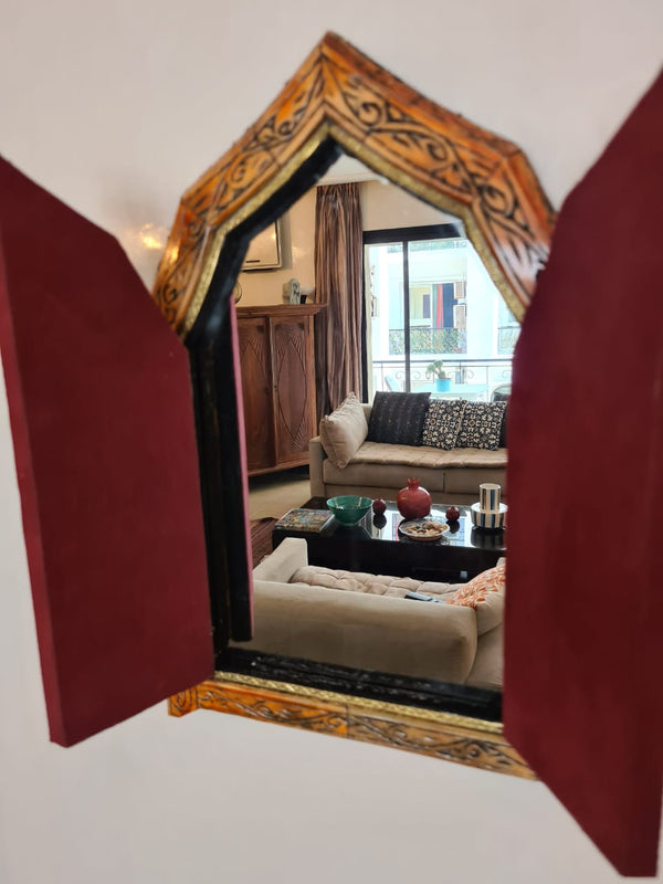 Beautiful Henna, Bone, and Brass Mirror