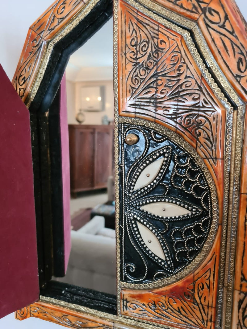 Beautiful Henna, Bone, and Brass Mirror