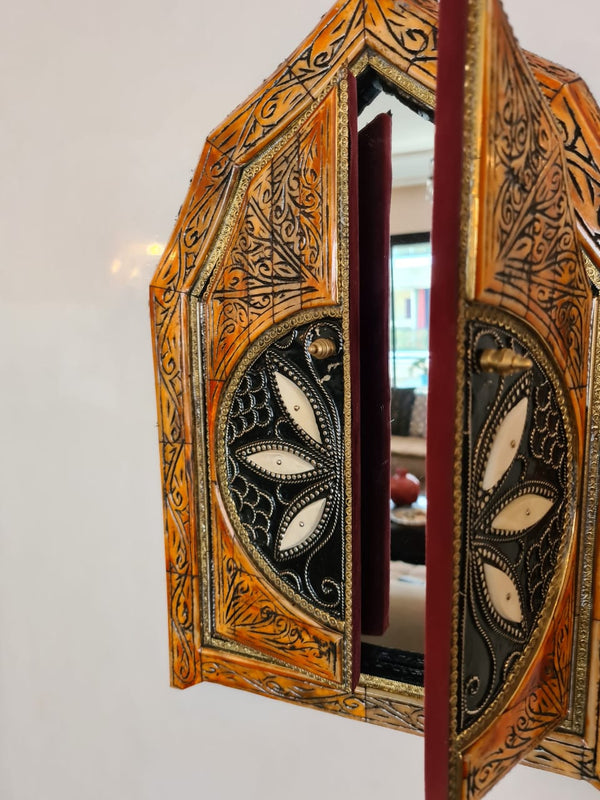 Beautiful Henna, Bone, and Brass Mirror